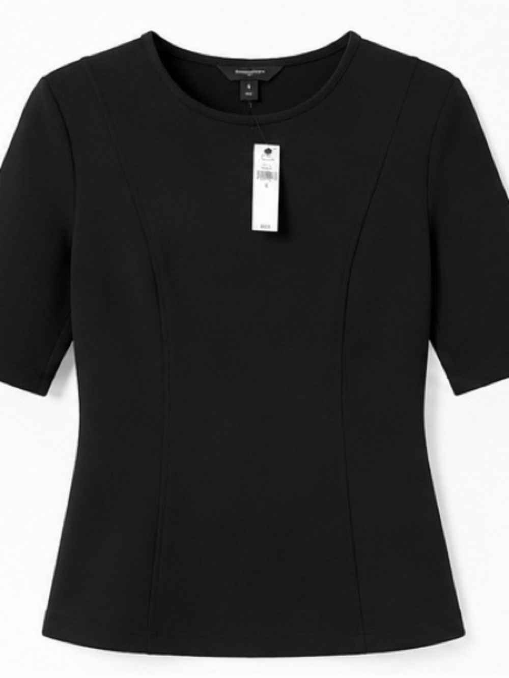 NWT Banana Republic Black Ponte Knit Top Size Small Elbow Sleeve Fitted